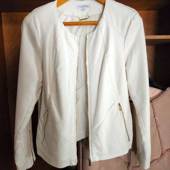Calvin Klein Jackets & Blazers - Calvin Klein faux leather jacket gold ivory L nwot